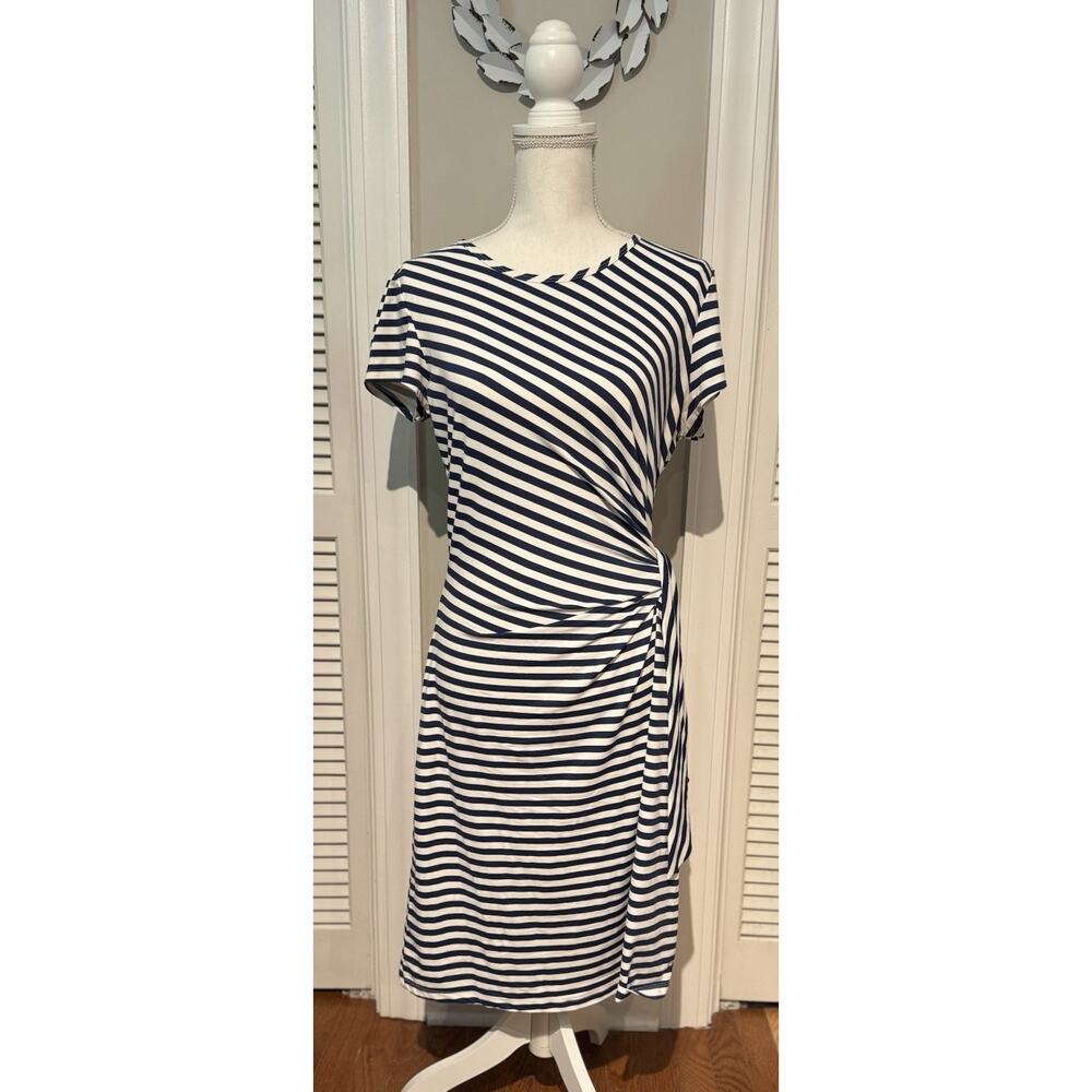 J. McLaughlin Elora Dress in Bangle Stripe Blue & White Short Sleeve Size Large